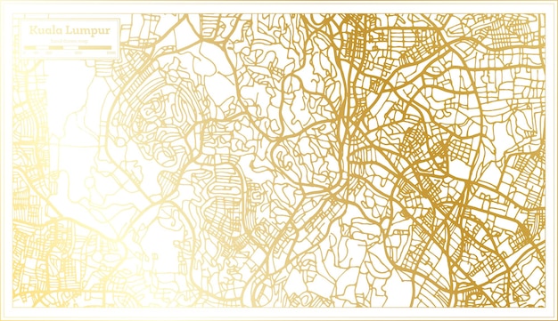 Mapa de la ciudad de kuala lumpur malasia en estilo retro en color dorado mapa de contorno