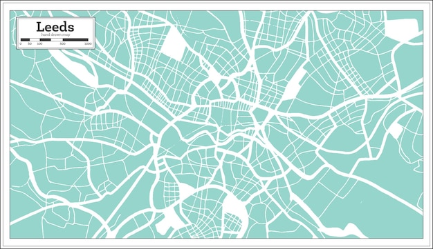 Mapa de la ciudad de Leeds Gran Bretaña en estilo retro Mapa de contorno