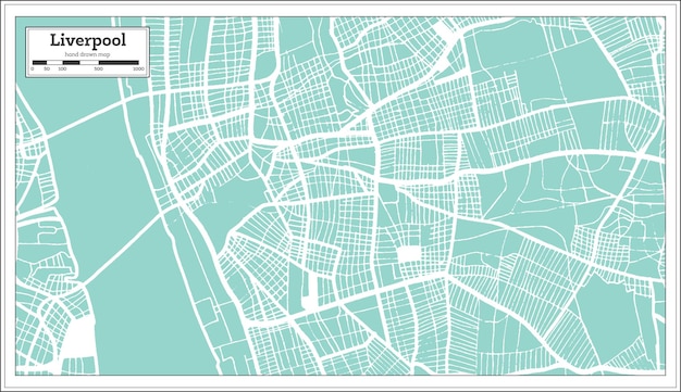 Mapa de la ciudad de Liverpool Gran Bretaña en estilo retro Mapa de contorno