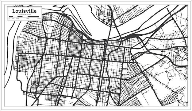 Mapa de la ciudad de Louisville Kentucky USA en estilo retro. Mapa de contorno. Ilustración de vector.