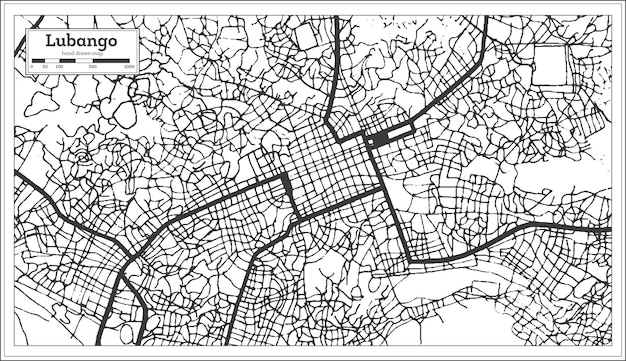 Mapa de la ciudad de lubango angola en color blanco y negro en estilo retro aislado en blanco