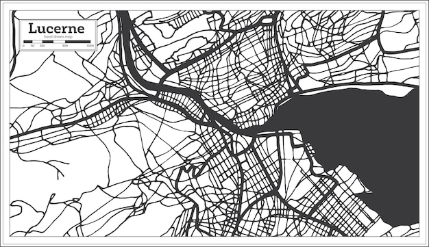 Mapa de la ciudad de lucerna suiza en color blanco y negro en estilo retro