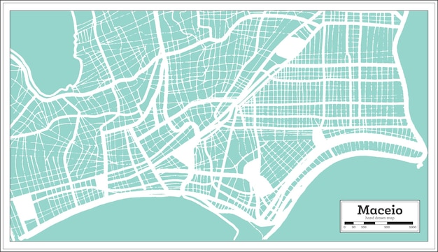 Vector mapa de la ciudad de maceio brasil en estilo retro mapa de contorno