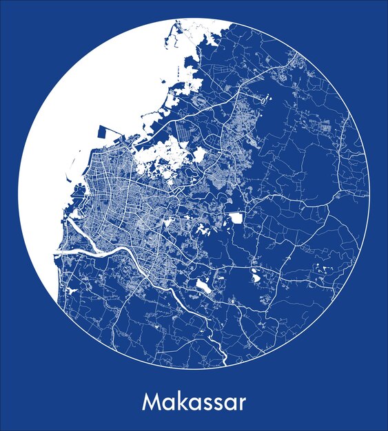 Vector mapa de la ciudad makassar indonesia asia blue print round circle vector illustration