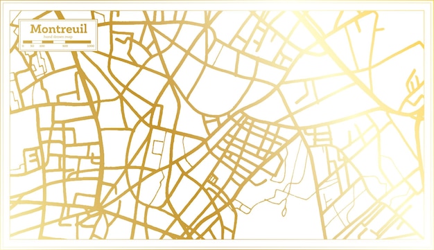 Vector mapa de la ciudad de montreuil francia en estilo retro en color dorado mapa de contorno