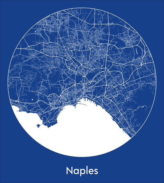 Vector mapa de la ciudad de nápoles italia europa impresión azul redonda ilustración vectorial del círculo