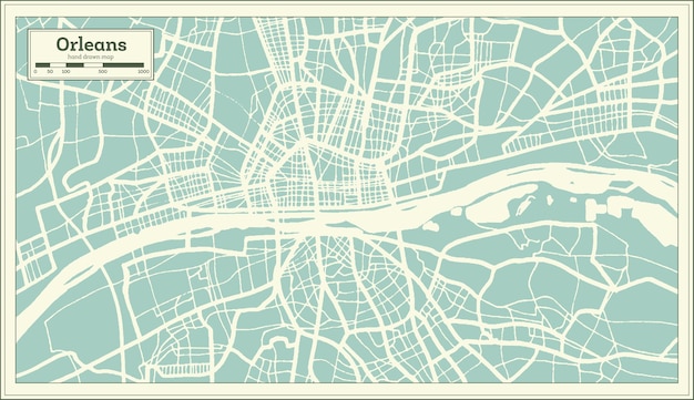 Mapa de la ciudad de orleans francia en estilo retro