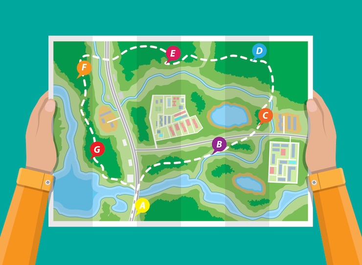 Vector mapa de la ciudad de papel doblado en manos