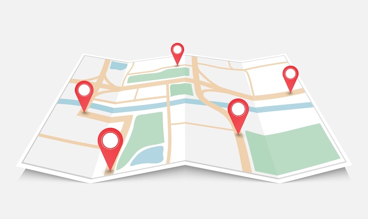 Vector mapa de la ciudad de papel doblado con puntero rojo