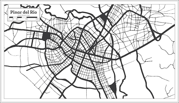 Mapa de la ciudad de Pinar del Río Cuba en color blanco y negro en estilo retro Mapa de contorno