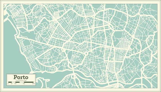 Mapa de la ciudad de porto portugal en estilo retro. mapa de contorno. ilustración de vector.