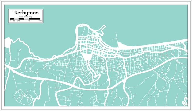 Mapa de la ciudad de Rethymno Grecia en estilo retro Mapa de contorno