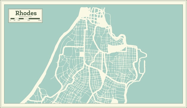 Mapa de la ciudad de Rodas Grecia en estilo retro Mapa de contorno