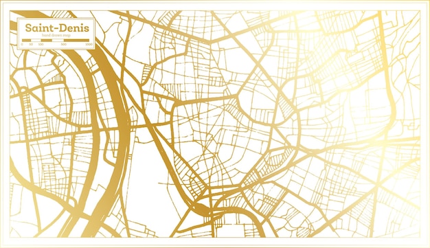 Vector mapa de la ciudad de saint denis francia en estilo retro en color dorado mapa de contorno