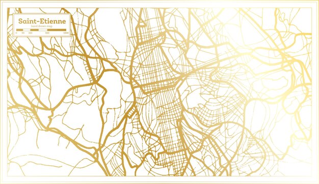 Mapa de la ciudad de Saint Etienne Francia en estilo retro en color dorado Mapa de contorno