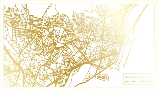 Mapa de la ciudad de Santa Cruz de Tenerife España en estilo retro en color dorado Mapa de contorno