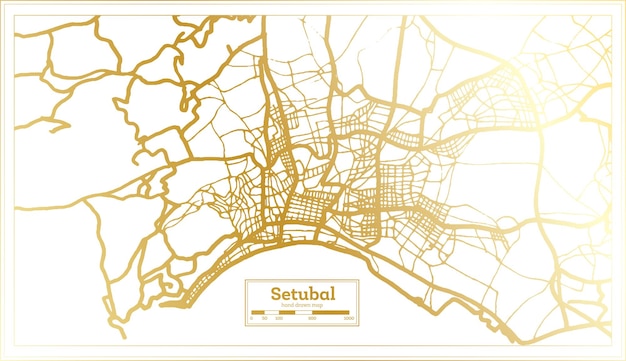 Mapa de la ciudad de Setubal Portugal en estilo retro en color dorado Mapa de contorno