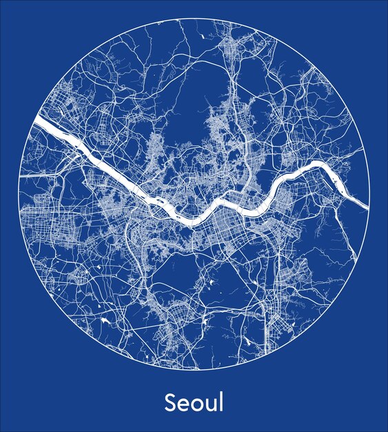 Mapa de la ciudad Seúl Corea del Sur Asia impresión azul redondo Círculo vector ilustración