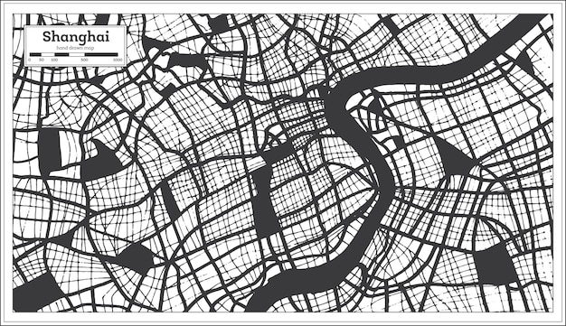 Mapa de la ciudad de shanghai china en color blanco y negro en estilo retro mapa de contorno