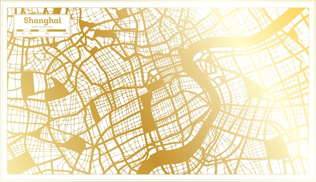 Mapa de la ciudad de Shanghai China en estilo retro en color dorado Mapa de contorno