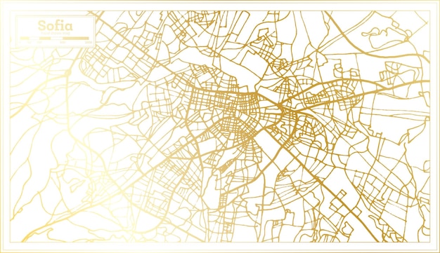 Mapa de la ciudad de Sofía Bulgaria en estilo retro en color dorado Mapa de contorno