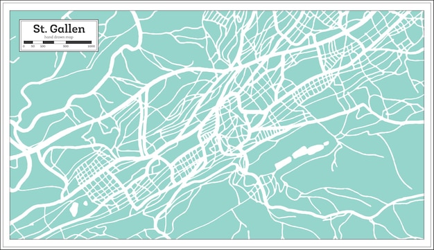 Mapa de la ciudad de st. gallen suiza en estilo retro. mapa de contorno. ilustración de vector.