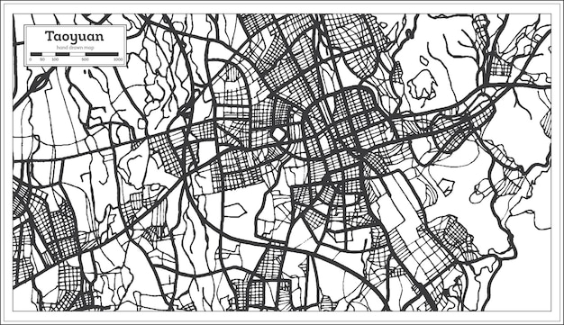 Vector mapa de la ciudad de taoyuan taiwán en color blanco y negro. mapa de contorno. ilustración de vector.