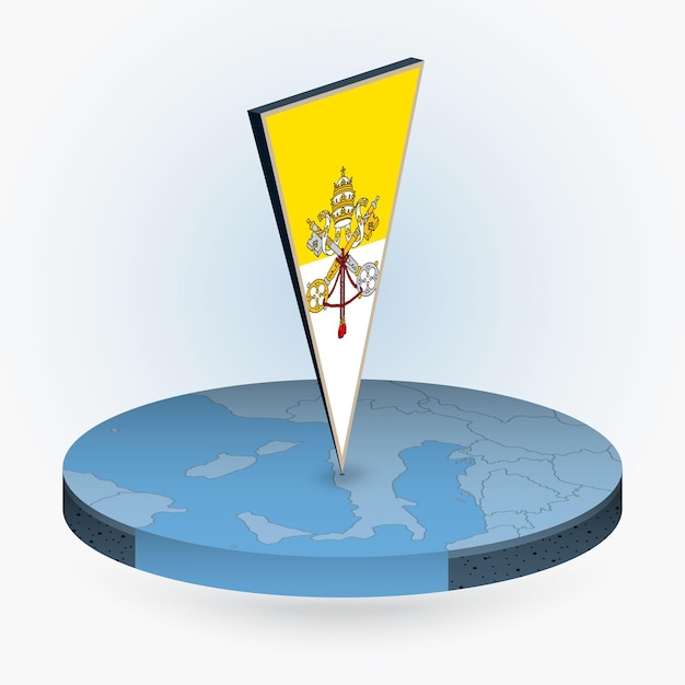 Mapa de la Ciudad del Vaticano en estilo isométrico redondo con bandera triangular 3D de la Ciudad del Vaticano