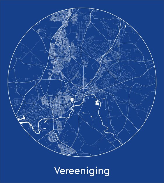 Mapa de la ciudad vereeniging sudáfrica áfrica impresión azul redondo círculo vector ilustración