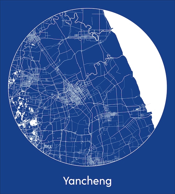 Mapa de la ciudad Yancheng China Asia blue print round Circle vector illustration