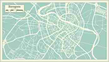 Vector mapa de la ciudad de zaragoza españa en estilo retro. mapa de contorno. ilustración de vector.