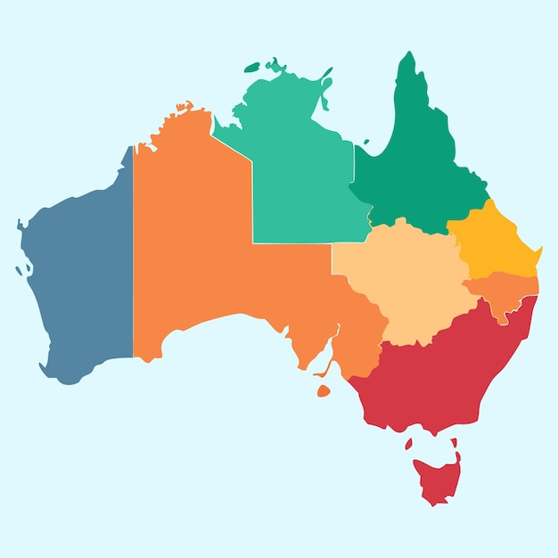 Mapa codificado por colores de Australia con estados y territorios