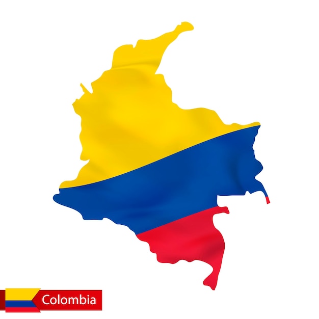 Mapa de colombia con bandera ondeante del país