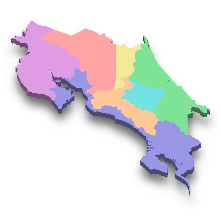 Vector mapa colorido isométrico en 3d de costa rica