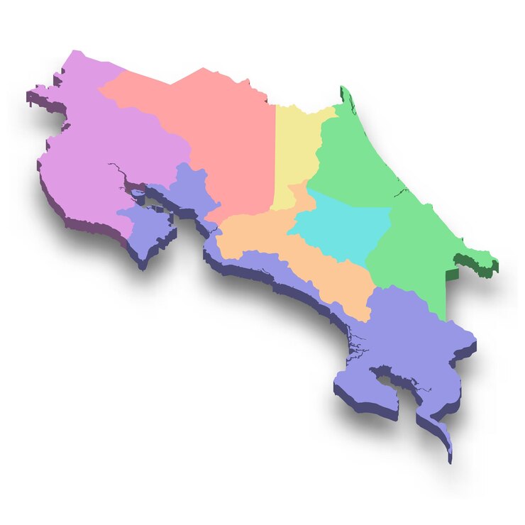 Vector mapa colorido isométrico en 3d de costa rica