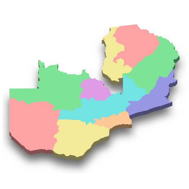 Mapa colorido isométrico en 3D de Zambia