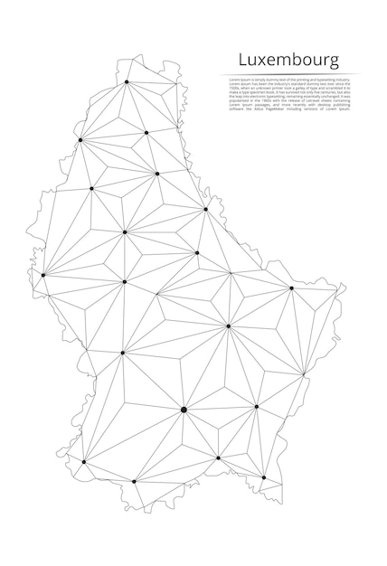 Mapa de conexión de Luxemburgo Imagen vectorial lowpoly de un mapa global con luces en forma de ciudades