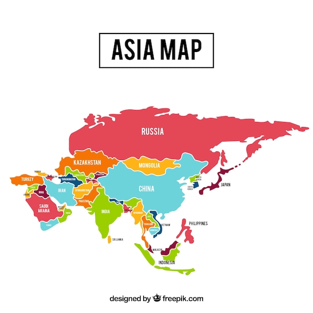 Vector mapa del continente de asia con diferentes colores