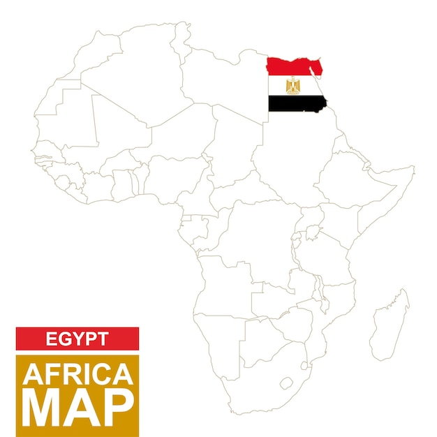 Mapa de contorno de áfrica con egipto destacado. mapa de egipto y bandera en el mapa de áfrica. ilustración de vector.