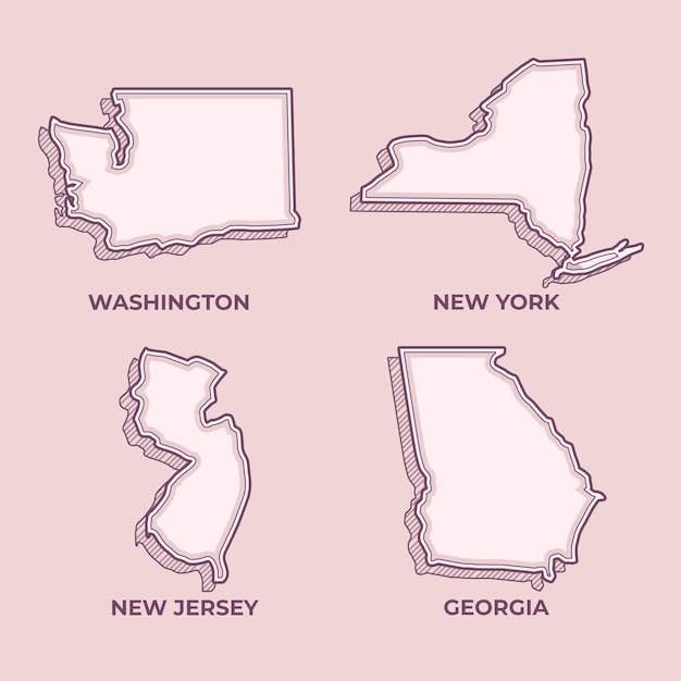 Mapa de contorno de estados de estados unidos dibujado a mano