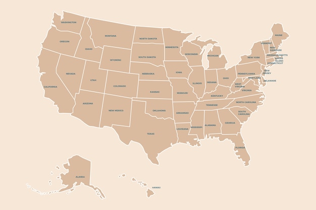 Mapa de contorno de estados de estados unidos de diseño plano