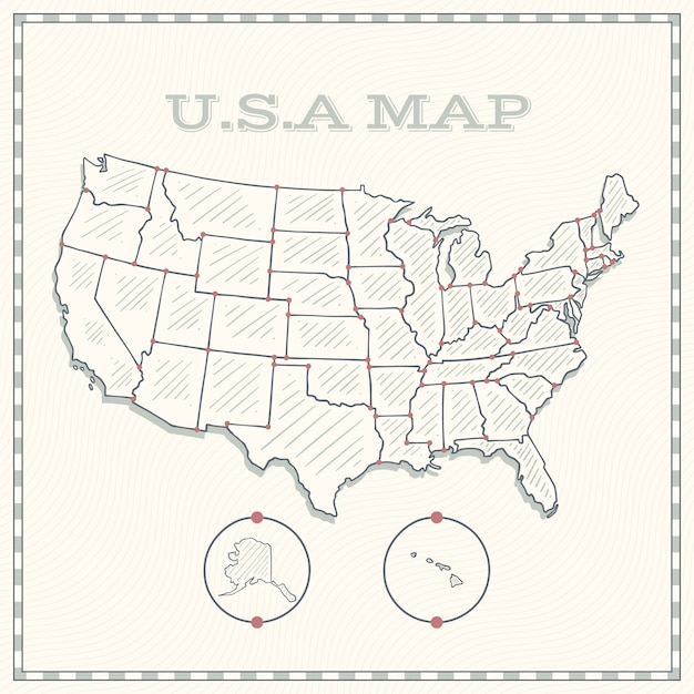 Mapa de contorno de estados unidos dibujado a mano