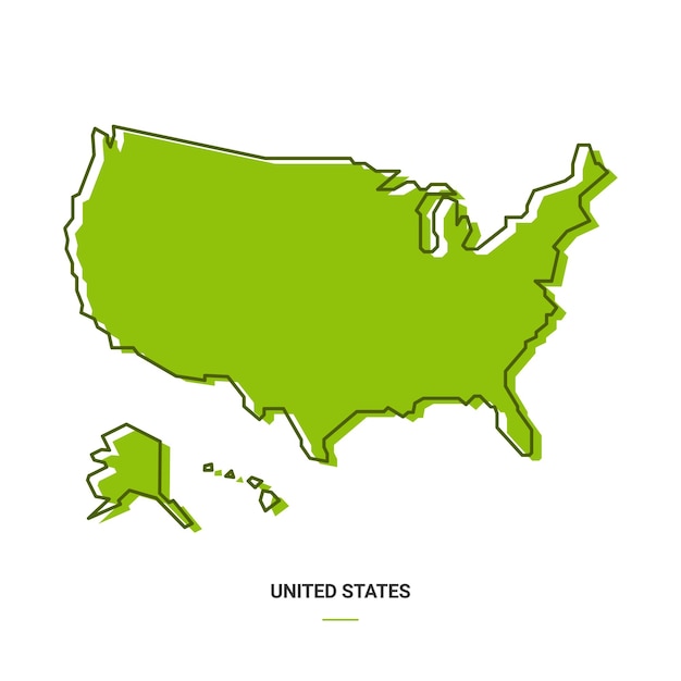 Mapa de contorno de Estados Unidos con diseño de dibujos animados de línea simple moderna de color verde