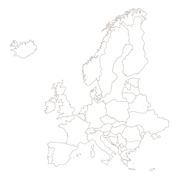 Vector mapa del contorno de europa dibujado a mano mapa detallado del continente de europa con un contorno separado para cada país