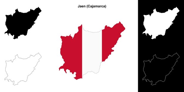 Mapa contorno de Jaen Cajamarca con la bandera peruana