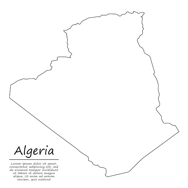Mapa de contorno simple de Argelia, en estilo de línea de boceto