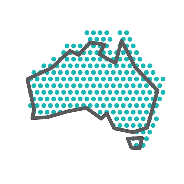 Vector mapa de contorno simple de australia con patrón de punto de semitono verde