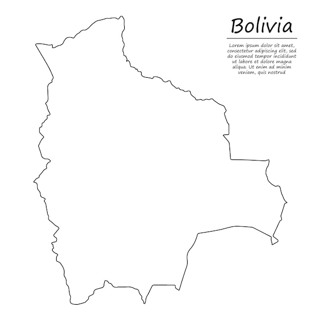 Mapa de contorno simple de Bolivia, silueta en estilo de línea de dibujo