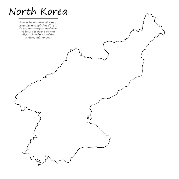 Mapa de contorno simple de Corea del Norte, silueta en la línea de dibujo sty