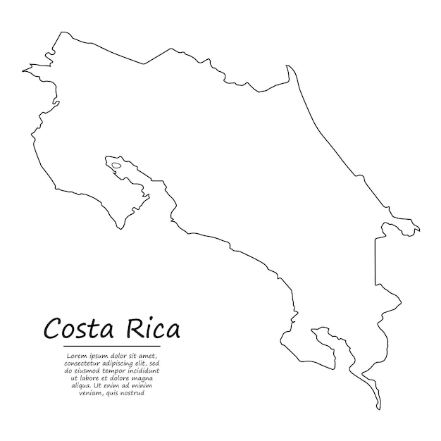 Mapa de contorno simple de Costa Rica, silueta en estilo de línea de boceto